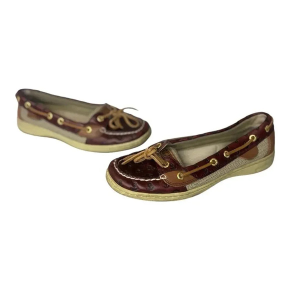 Sperry Top-Sider Angelfish Anchor Embossed Deck Shoe Burgundy Size 7.5M - Picture 3 of 7